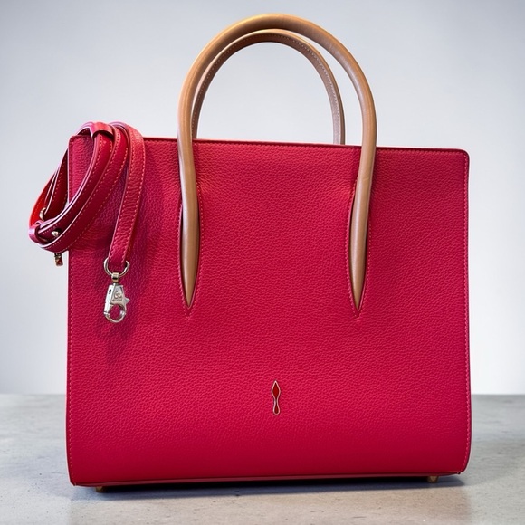 Christian Louboutin Handbags - Christian Louboutin Paloma Pink Red Leather Satchel with Tan Handles